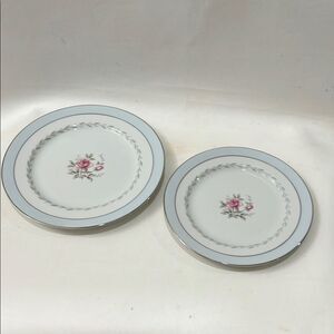 Regency Saucers White Blue Silver Pink Floral 2 Salad Bread Dessert Appetizer
